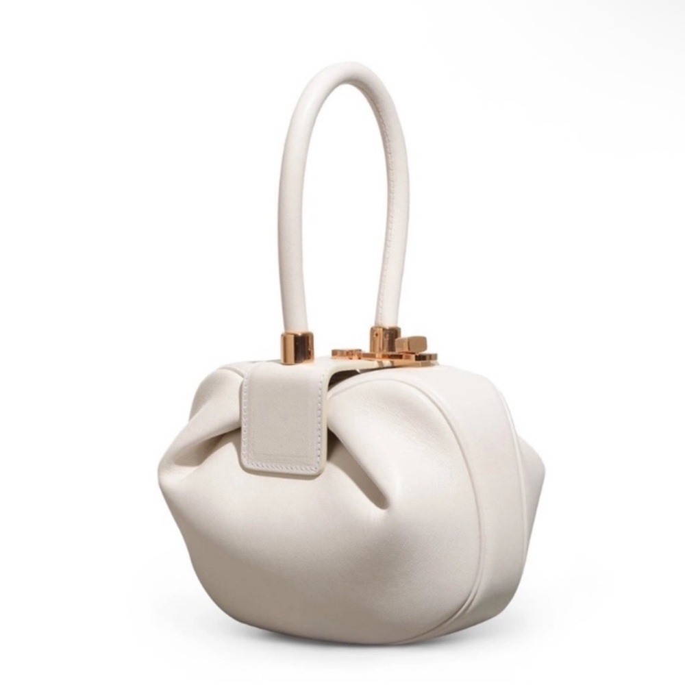 White Leather Top-Handle Women's Bag with Brown Handle